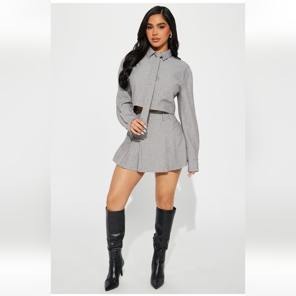 Tailored Gray Pleated Mini Skort Set
